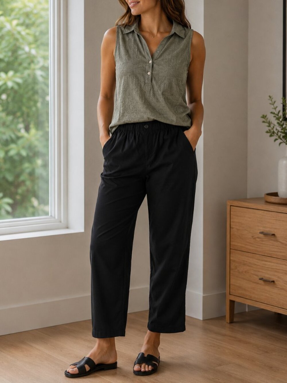 Jennifer Moore Black Stretch Pants – Size Medium | Pull-On Elastic Waist